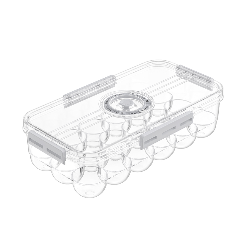 Stackable 18-count egg storage bin na may takip ng oras ng tracker 